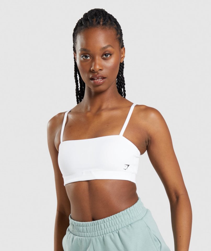 Staniki Sportowe Gymshark Bandeau Damskie Białe | PL 715LEQ